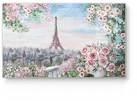 DEQORI Frühstücksbrett Glas | klein 23x14 cm | Motiv Blumenmeer Paris | Design Schneidebrett für Küche | Frühstücksbrettchen antibakteriell & rutschfest | Glasplatte & Servierplatte