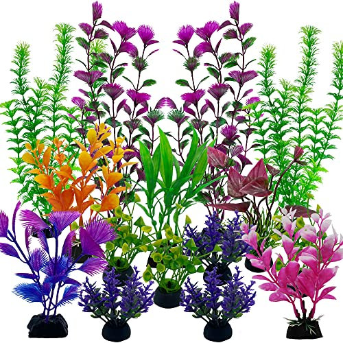 Vibury Plantas acuáticas Artificiales, 27 Piezas Plantas de Acuario decoración plásticas del Tanque de Peces, decoración de pecera