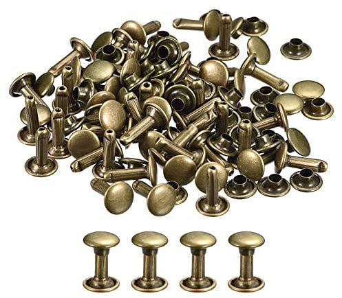 sourcing map 100 Sets Leather Rivets, 8mm Double Cap Rivets 12mm Height Metal Studs Rivet for Leather Craft Repair DIY Purse Belts Bags Shoes, Bronze Tone