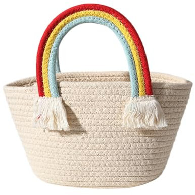 Alipis Regenbogenwolkenpaket Kinder Korb Beuteltasche Aus Makramee Umhängetaschen Für Damen Makramee Umhängetasche Frauenstrohschulter Groß Strandresort Baumwollfaden Urlaubstasche Rattan