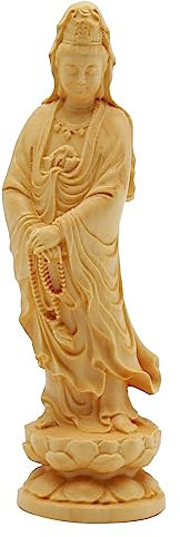 Zreneyfex Chinesische Feng Shui Skulptur Mini Quan Yin Figur stehend auf Lotus Guan Yin Statue asiatische Göttin weiblicher Buddha buddhistische Dekoration