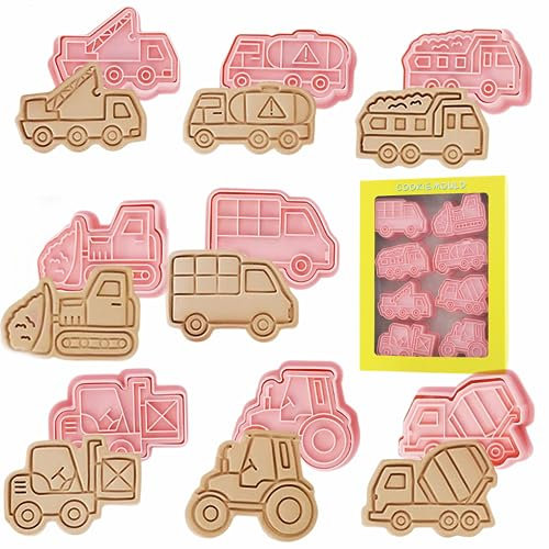8 Pcs Car Theme Cookie Cutters Cartoon Fun Biscuit Moulds Plastic Cookie Shapes Cutters 3D Cookie Cutters for Making Biscuits Icing Biscuits and Pastries and Other Decorations