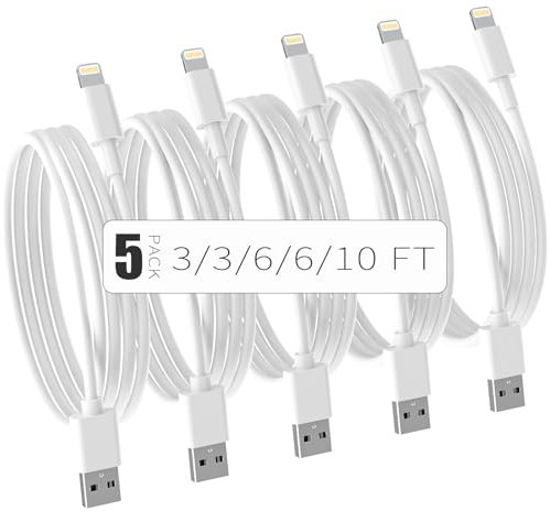 JJCALL iPhone Charger Cable [MFi Certified] 5Pack(3/3/6/6/10 FT) Lightning Cable Fast Charging Cord iPhone Charging Cable Compatible iPhone 14/14 Pro/Max/13/12/11 Pro Max/XR XS Mini 8 7 Plus iPad