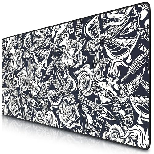 CSL-Computer TITANWOLF - XXL Speed Gaming Mauspad Titanwolf Schwarz 900 x 400mm - XXL Mousepad - Tischunterlage Large Size - verbessert Präzision und Geschwindigkeit - Rose Tattoo Design