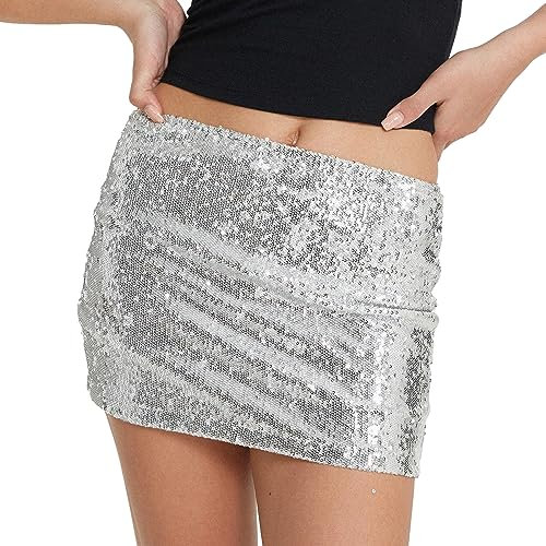 Carolilly Gonna con Paillettes da Donna Mini Gonna Sexy Aderente Donne Estate Mini Gonne Donne Bodycon Gonna Corta per Party Club (Argento, S)