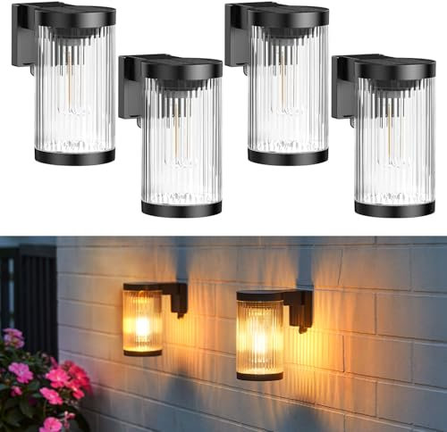 GEARLITE 4 Stück Solarlampen für Außen Garten, Wolfram Solarleuchten für Außen Deko mit Warmweiß Licht, Kabellos IP65 Wasserdicht Solar Wandlampe für Zaun Balkon Hof Veranda Outdoor