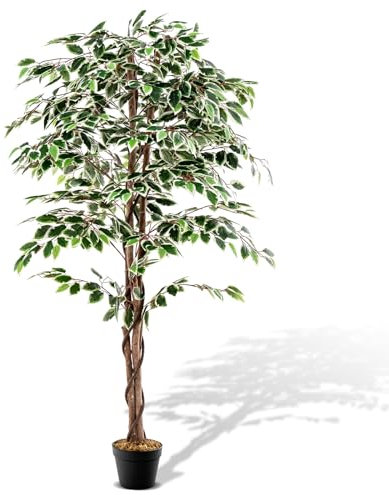RELAX4LIFE Kunstpflanze 160 cm, Künstliche Pflanze Ficus Benjamin, Zimmerpflanze mit 1008 Blättern & Natürlichem Holzstamm & Zementtopf, Künstliche Pflanze Grün, für Zuhause Büro