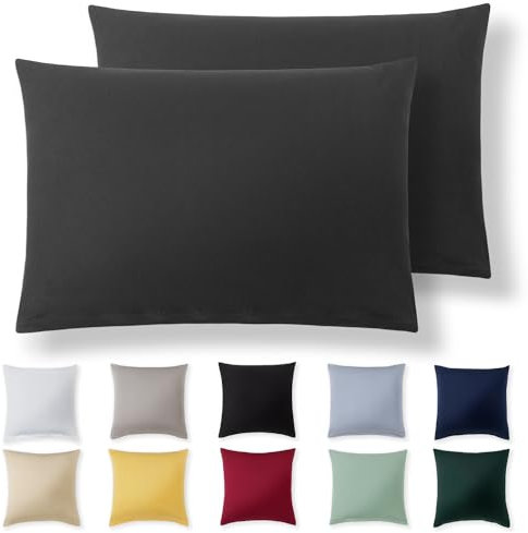 Alreya Kissenbezug 50 x 80 cm (2er Set) - Anthrazit - 100% Jersey Baumwolle - Kissenhülle für Kissen 50x80 cm, Jersey Kopfkissenbezüge, Superweicher Kissenbezüge 50x80 mit Reißverschluss