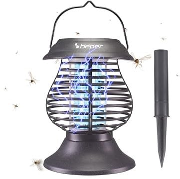 BEPER P206ZAN111 Lampe Anti-Moustique UV-A, Chargement Solaire, Utilisation 3-en-1, Pointes incluses, Gris