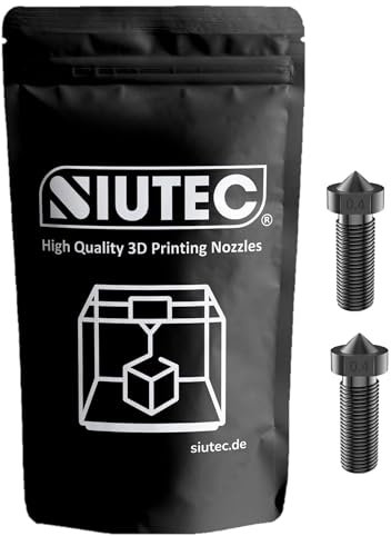SIUTEC® Premium Volcano Düse Nozzle 0.4 mm – Gehärteter Stahl für 1.75 mm Filament | 2 Stück | Artillery Sidewinder X1/X2, Genius/Genius Pro, Anycubic Vyper, FLSUN V400/SR, Tevo Little Monster