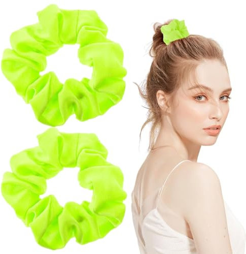 KSJEHW 2 Stück Neon Haargummis Scrunchie Große Damen Haargummis Elastisches Haarbänder Pferdeschwanzhalter für Damen und Mädchen Cheerleading Party Outfits Grün