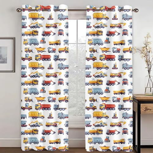 SHROUDEX Verdunklungsvorhänge Cartoon-Auto Gardinen, Traktor Vorhänge Blickdicht 3D Polyester Fenstervorhang Für Jungen Mädchen Kinderzimmer Schlafzimmer (7,220x215cm(2x110x215cm))