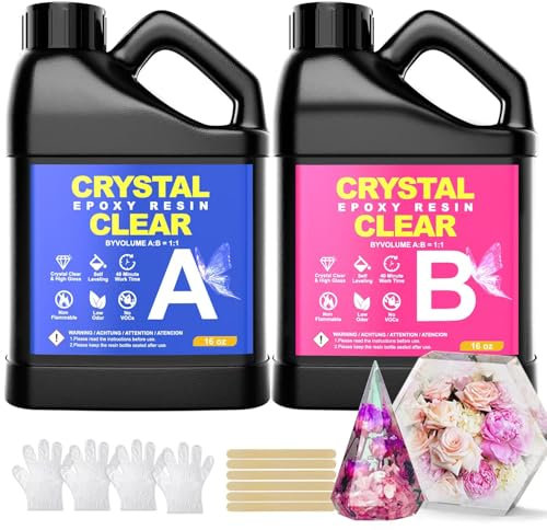 Resina Epossidica Trasparente 32oz/948ml, Resina Epossidica Trasparente, Rapporto 1:1 Colla Resina Epoxy con Indurente per Creazione Gioielli Fai da Te, Legno, Pittura