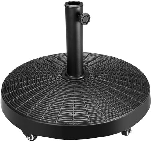 BAKAJI Base per Ombrellone da giardino con 4 Ruote e Freni, Resina Acciaio Forma Tonda, Supporto per Ombrelloni 38/48mm da Giardino Peso 25 kg, Ideale per Esterno, Spiaggia, Bar, Ristoranti, Patio