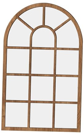 F Fityle Specchio da Parete con Finestra ad Arco Specchio Decorativo da Parete Rustico Semplice, Specchio ad Arco per vetri, Arte da Parete per Soggiorno, Marrone