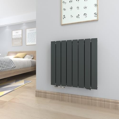 T&K Heizkörper Flach 630x616mm Anthrazit Doppellagig Design Heizkörper, Horizontal Moderne Paneelheizkörper Badheizkörper Für Seitenanschluss Heizung