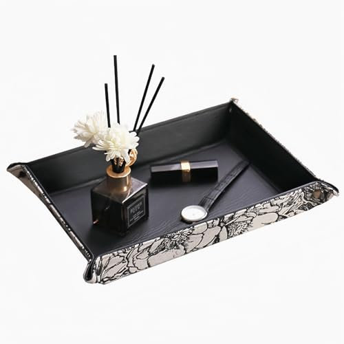SLHEQING Vide Poche, Plateau en cuir, Plateau de rangement noir pour clés Monnaie pièces téléphone Portable Bijoux