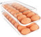 Theaoo Soporte para Huevos de Nevera - Contenedor Rodante Automático, Dispensador de Plástico Transparente, Organizador Apilable con Bandeja Interior para Refrigerador