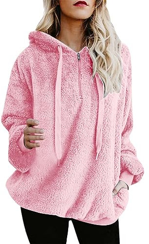 Damen Warme Fleecejacke, Sweatshirt Mit Kapuze Und Reißverschlusstasche, Plüschjacke Langärmelig Doppelseitig, Hoodie Elegant Schick, Kapuzenpullover Weich Bequem, Hoody Hochwertige
