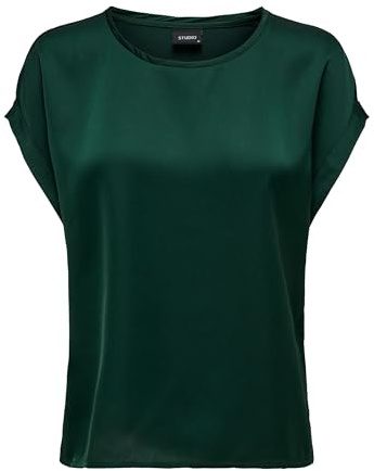 ONLY Damen Glänzendes Shirts Oberteil mit Seiden Optik Silky Kurzarm Bluse, Farben:Grün-4, Größe:L