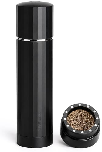 HOTQILIN All-Metal Pepper Grinder, Manual Pepper Mill, Stainless Steel Burr | Commercial-Grade, No Plastic, Refillable, 60+ Precision Settings, High-Output Grinding, Magnetic No-Mess Powder Chamber