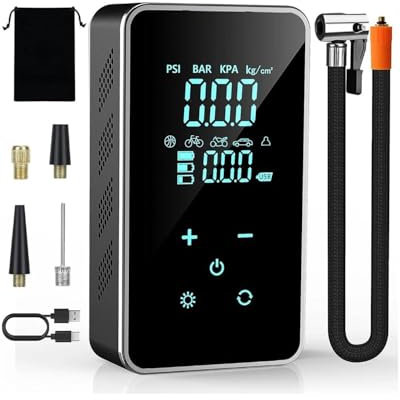 Compresor Aire Coche Bomba Aire Eléctrica 2 X 1800 MAh Bomba Aire Eléctrica Portátil Inalámbrica con Cable Inflador Neumáticos Compresor Aire con Pantalla LCD Compresor Portatil(Wiress)