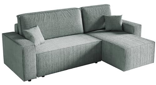 AlpiMeble Ecksofa Karl, Sofa mit Schlaffunktion und Bettkasten, Ottomane universal, Couch in Cordstoff, Klappsofa in Frabe: Türkis