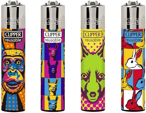 Clipper Feuerzeuge, Set mit 4 Stück, außergewöhnliche Motive (Animal Portrait #2)
