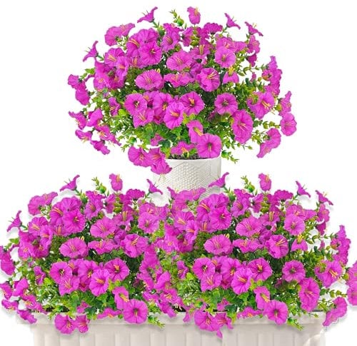 TINA Fiori Artificiali per Esterni 6 Mazzi di Petunie Finte Fiori Finti di Petunia Artificiale Piante Finte Resistente ai Raggi UV Fiori Finti per Esterni Interni Decorazione per Casa Balconi Portico