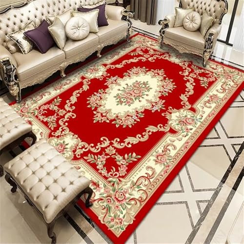 Xiaosua Teppich Für Schlafzimmer120x180CM Teppich Jugendzimmer Outdoor-Teppich Design floral Vintage Beau Tapis Confortable rot Teppich+Wohnzimmer