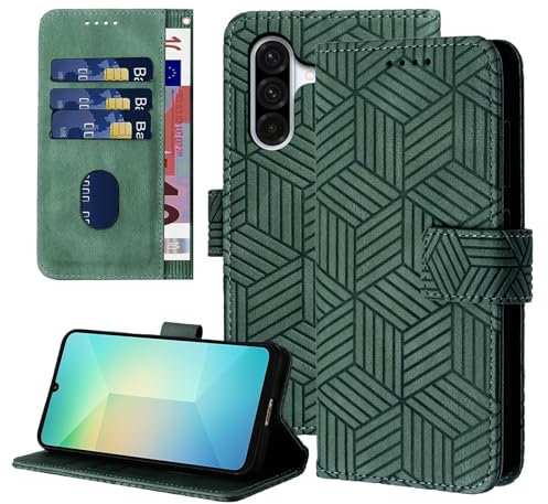 Auslbin Funda con Tapa para Samsung Galaxy A26 5G 6.64, Funda Samsung A26 Protectora Estilo Geométrico con Hebilla Magnética Móvil de Cuero PU, Verde