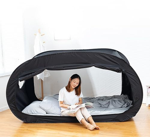 Bettzelt Faltbares Himmelbett mit Verdunkelungsdesign für Erwachsene und Kinder Robustes Stahlrahmenkonstruktion für Schlafzimmer und Wohnzimmer Schwarz