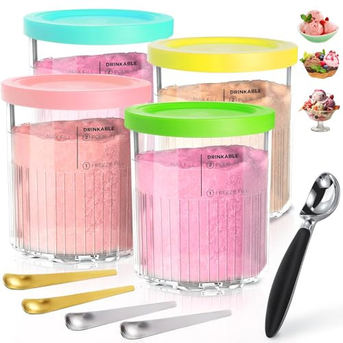 Creami Deluxe Behälter für Ninja NC501EU NC500EU Eismaschine, Creami Deluxe Zubehör mit Deckeln und Löffel, Ersatz für Ninja Creami, Eisbehälter für NC500 NC501-Serie, Spülmaschinenfest