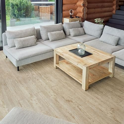 Self Adhesive Floor Planks - 10 Planks Pack Covering 14.96 sqft / 1.39sqm | Each Stick On Tile Plank Measures 5.9x35.9in (91.4x15.2cm) | Peel and Stick Vinyl Flooring |Bleached Oak Timber Touch Effect