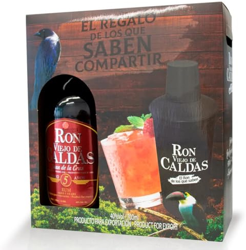 Ron Viejo de Caldas Gift Set – 5-Year Aged Rum (750ml) with Branded Tumbler – Smooth, Rich Flavor with Notes of Oak and Caramel - Ideal for Celebrations and Gifting