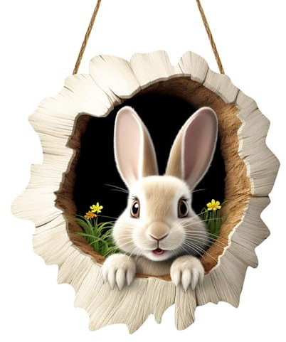 Wesaloes Ostern Türschild Osteranhänger Holz Osterdeko zum hängen Bunt Frühlingsdeko mit Osterhase Frohe Ostern Osterdeko Osterhasen Kaninchenbau Türschild für Haustüren Wände (A08, One Size)