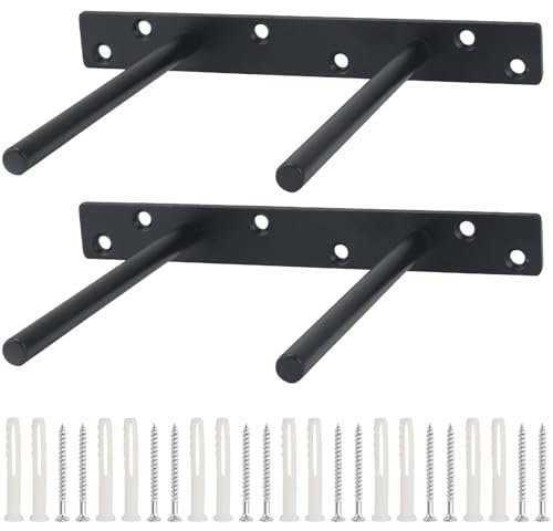 NAHUAA Staffe per Mensole Invisibil Pesanti 20 cm Nere Reggimensola a Scomparsa Supporti Flottanti per Mensole da Muro per Librerie Cucine, 2 Pezzi