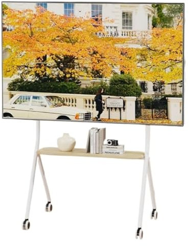SaryEdge Mobiler TV-Wagen, Mobiler TV-Ständer auf Rädern, Mobiler TV-Wagen für 42-75 Zoll LED-LCD-Fernseher, Stativ-TV-Ständer mit Tablett hält bis zu 110 Pfund,(Weiß-85 * 53 * 151cm