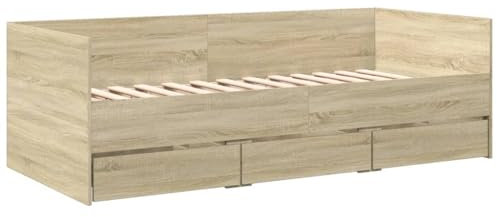 HEFZGDB Tagesbett mit Schubladen ohne Matratze Sonoma-Eiche 100x200 cm Ehebett Bettgestell Einzelbetten Bettrahmen für Wohnbereich Schlafzimmer Herberge Gästezimmer