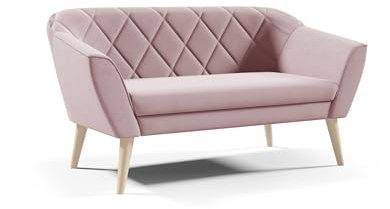 Sofa Gloria II Sitzer Velours skandinavischen Bank beige Samt Holzbeine schöne Steppung (Manila 09 - Rosa)