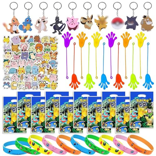 HazyZany - Lot de 140 cadeaux d'anniversaire pour enfants, avec autocollants, sacs, bracelets, porte-clés et jouets de fête