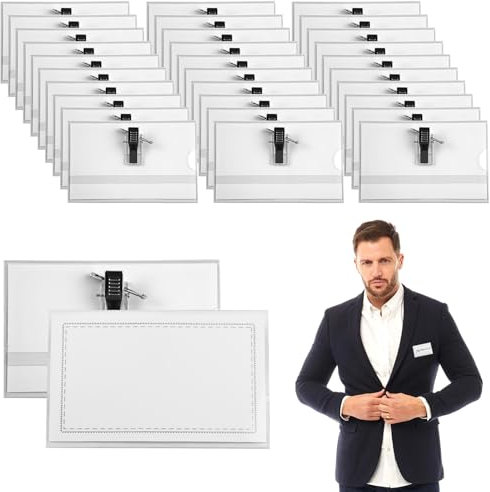 30 Pezzi Porta Badge Con Clip E Spilla, 90 X 56Mm Plastica PVC Trasparente Porta, Porta Badge Orizzontale Clip, Orizzontale In Plastica Portabadge Trasparent Per Ufficio, Affari, Conferenze