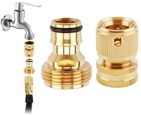 RJLLKD Universal 3/4 inch Brass Female Threaded Tap Connector and 1/2 Hose Pipe Quick Connector Tap Splitter for Gardening Water Hose Faucet Adapter for Kitchen Sink Washing Machine Bathroom Garden