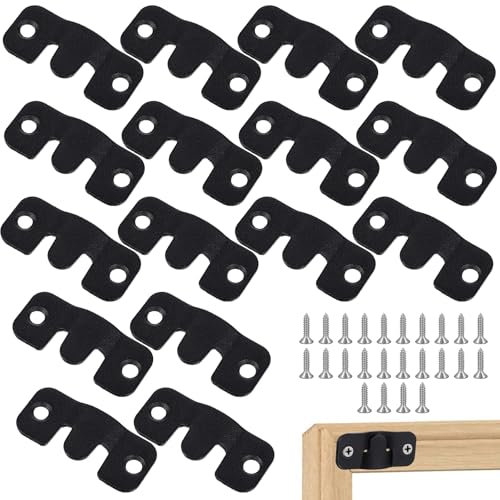 YBEATY 8 Pairs Heavy Duty Interlocking Hanger Hooks Black Flush Mount Bracket Stainless Steel Picture Hanging Buckle Hooks Z Clips Furniture Connector Headboard Wall Mounting Hardware with Screws