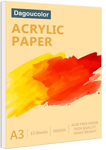 DagouColor Papel Acrílico Para Pintura, 15 Hojas Acrylic Bloc, Bloc 360 g/m² Sin ácido, Ideal para Artistas Principiantes, Adultos, Niños y Niñas - A3, 1 Pack