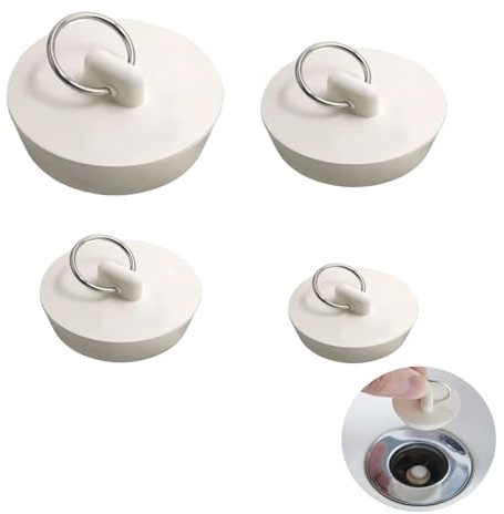 HattusaShield 4 Piezas Tapon Bañera, Tapón de Baño Blanco para Bañera con Anillo Colgante, Universales Tapónes de Goma para Fregadero,Tapones de Desagüe, para Cocina, Baño(4 Dimensiones)