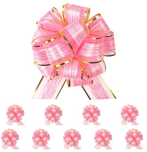 NVGVUP 10 Stück Geschenkschleife Rosa Ø17cm, Ziehschleife Geschenkband | Blumenförmige Dekoschleifen für Hochzeit, Geburtstag, Weihnachten, Auto und Geschenkverpackung