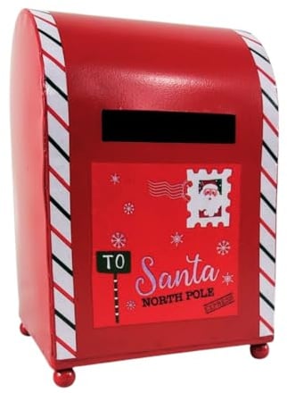 Cassetta Postale, Cofanetto Lettere per Babbo Natale, Porta Letterina in Metallo - 20 x 14 cm Rossa Decorazioni Natale, Apertura Posteriore - Letter To Santa