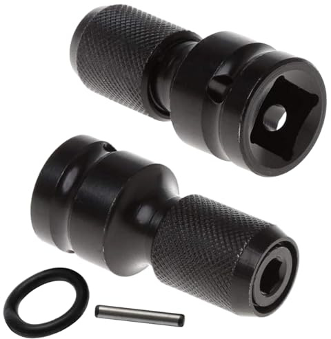 1/2 Inch Square to 1/4 Inch Hex Adapter, Quick Release for Ratchets, Black | Heavy-duty steel bit holder for 1/2-inch impact wrenches, with secure retention and fast 1/4-inch hex bit changes