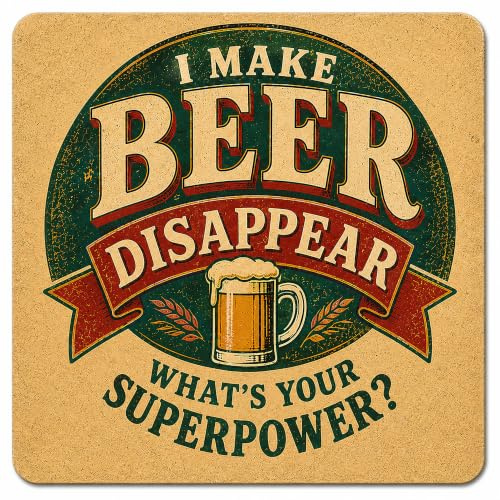 LimaLima Funny Gift For Men I Make Beer Disappear Coaster Joke Present For Birthday & Christmas